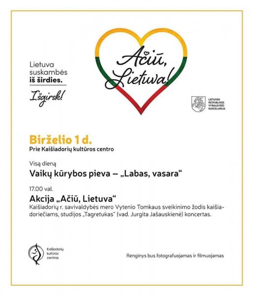 Birželio 1-ąją renginiai Kaišiadoryse - akcija "Ačiū, Lietuva" ir vaikų kūrybos pieva...