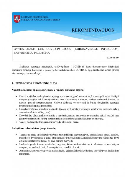 Sveikatos apsaugos ministerijos rekomendacijos gyventojams dėl COVID-19 ligos (koronaviruso...