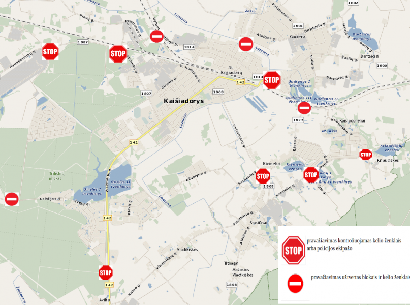 Eismo ribojimo tarp savivaldybių  kontrolės postai Kaišiadorių rajone