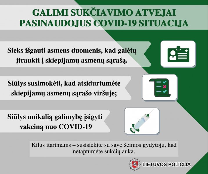 Lietuvos policijos informacija dėl galimų sukčiavimo atvejų pasinaudojus COVID-19 situacija
