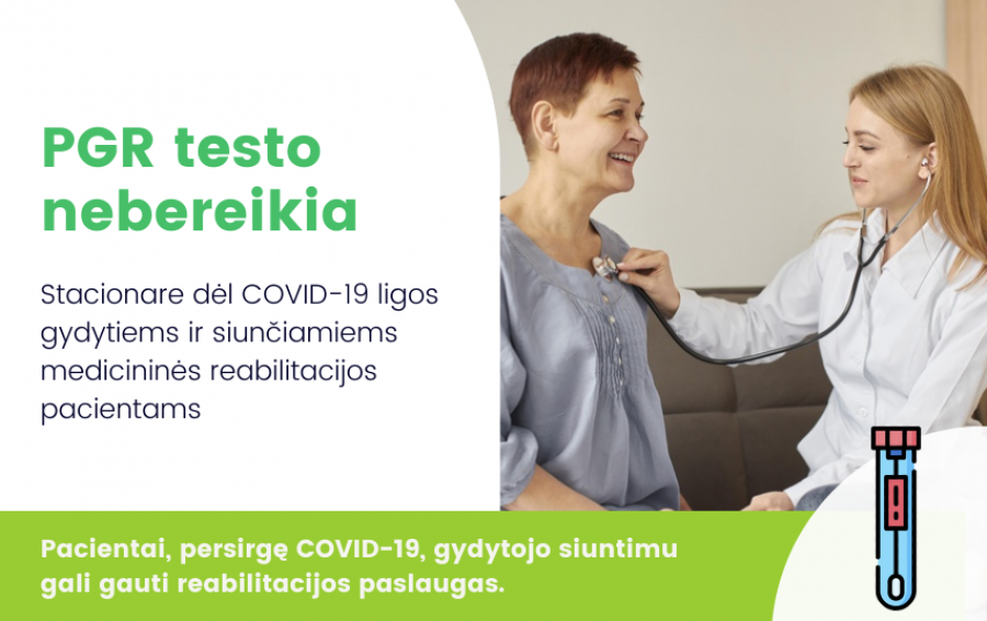Medicininės reabilitacijos siunčiamiems pacientams nebereikės atlikti COVID-19 testo
