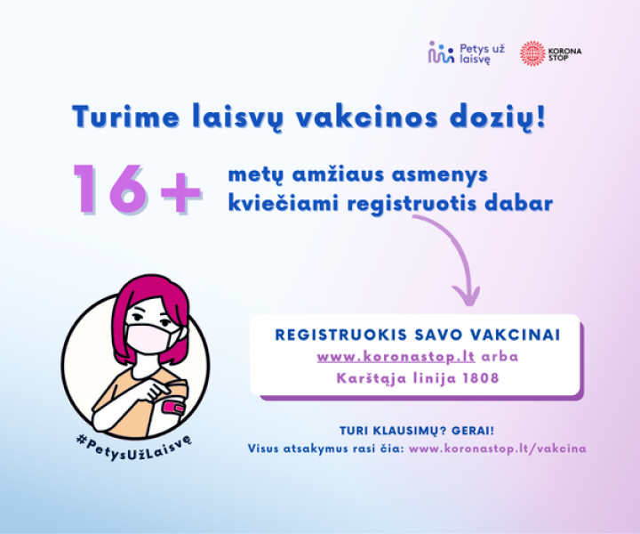Startuoja masinė vakcinacija – skiepytis kviečiami visi gyventojai nuo 16 metų