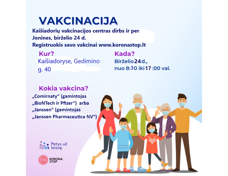 Kaišiadorių vakcinacijos centras dirbs ir per Jonines, birželio 24 d. nuo 8.30 iki 17 val. 