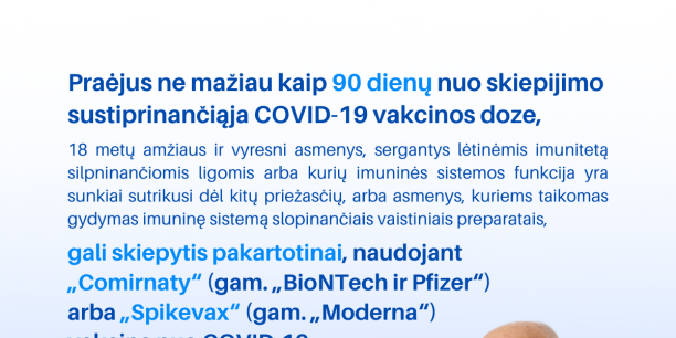 Pradėtas pažeidžiamiausių gyventojų skiepijimas ketvirtąja COVID-19 vakcinos doze