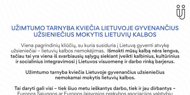 Užimtumo tarnyba kviečia Lietuvoje gyvenančius užsieniečius mokytis lietuvių kalbos