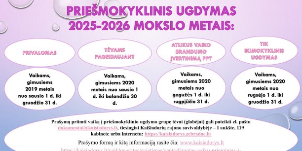 Naudinga informacija dėl priešmokyklinio ugdymo nuo 2025 m. rugsėjo 1 d.