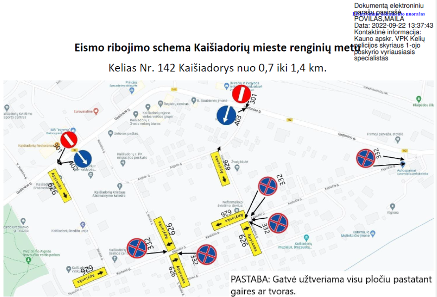 Eismo ribojimo schema Kaišiadorių mieste renginių metu