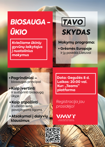 Kviečiame dalyvauti nuotoliniuose mokymuose „Biosauga – tavo ūkio skydas“