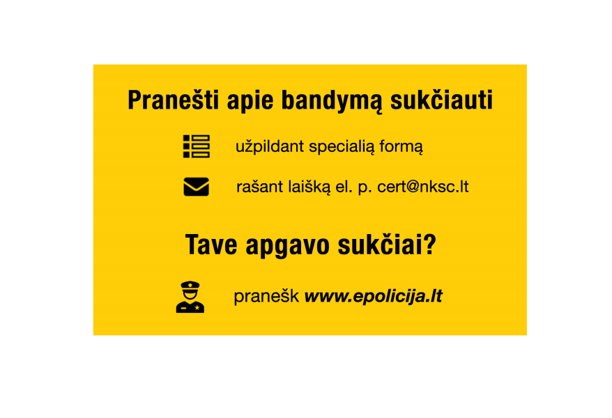Pranešk apie bandymą sukčiauti!