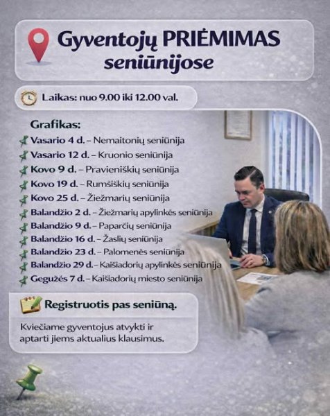 Kviečiame gyventojus registruotis į gyventojų priėmimus seniūnijose
