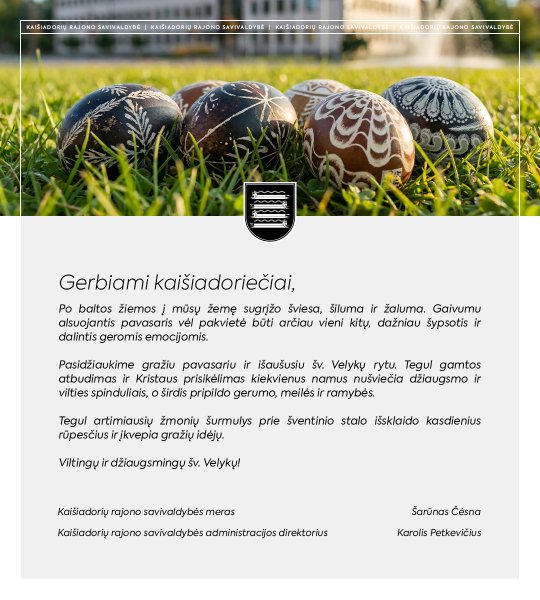 Savivaldybės vadovų sveikinimas šv. Velykų proga