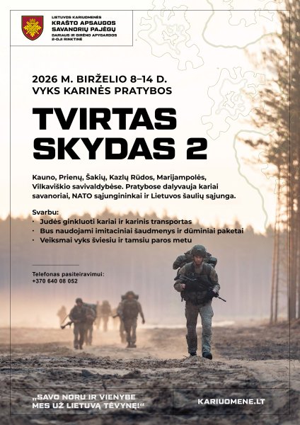 2026 m. birželio 8–14 d. vertinamosios lauko taktikos pratybos „Tvirtas skydas 2“